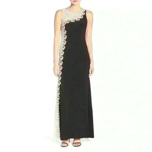 XSCAPE Embroidered Mesh & Jersey A-Line Gown